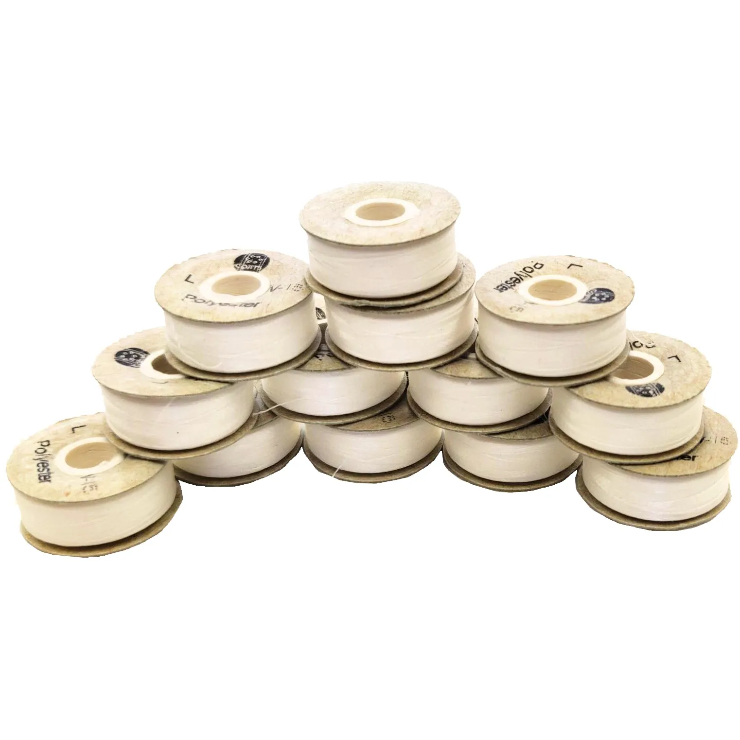 12 Bobbins - Coats V15 Trusew Cardboard Sided Machine Embroidery Bobbins Size L - White