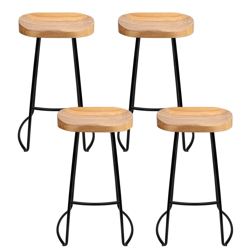 4x Vintage Pine Wood Bar Stools, 65cm Tractor Seat - Artiss