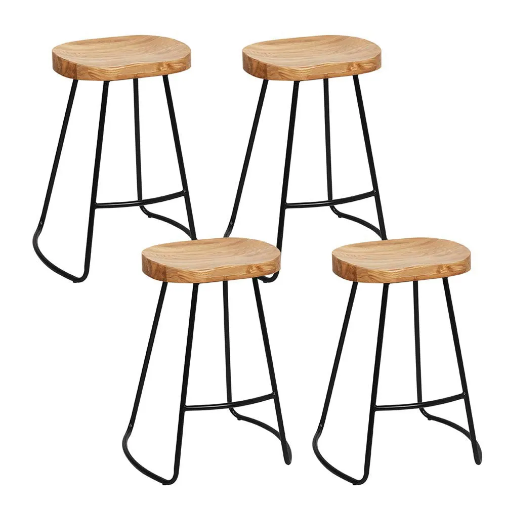 4x Vintage Pine Wood Bar Stools, 65cm Tractor Seat - Artiss