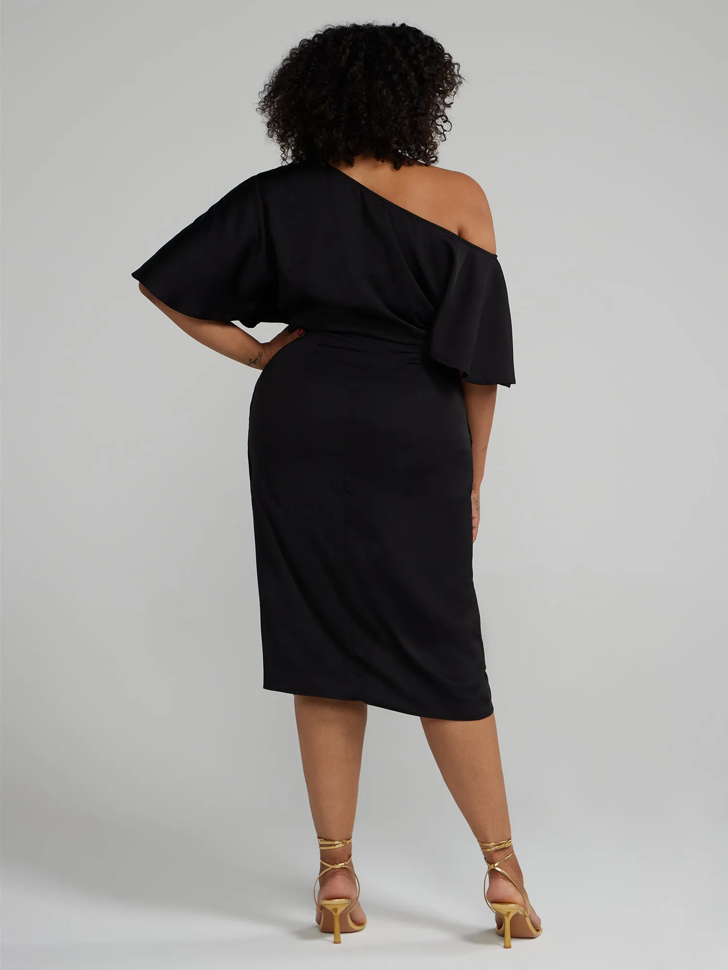 Asymmetrical One Shoulder Midi Dress