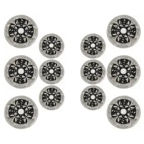 Black Floral Metal Buttons with White Centers(6 Big   6 Small)