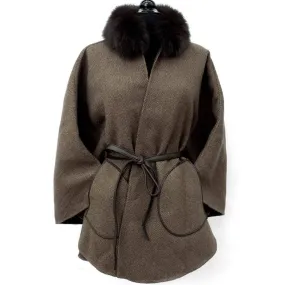 Brown Wool Fox Collar Cape