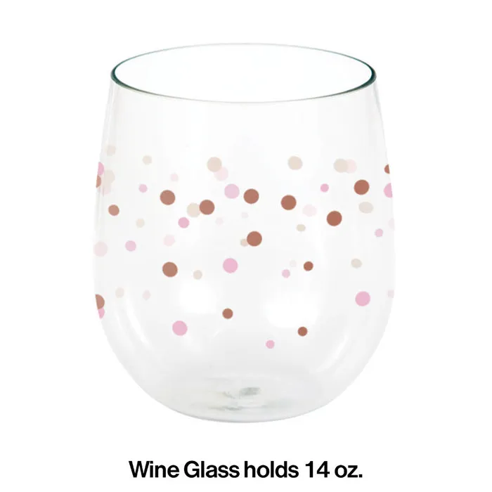 Bulk Rose All Day Polka Dot Plastic Stemless Wine Glasses (6 per Case)