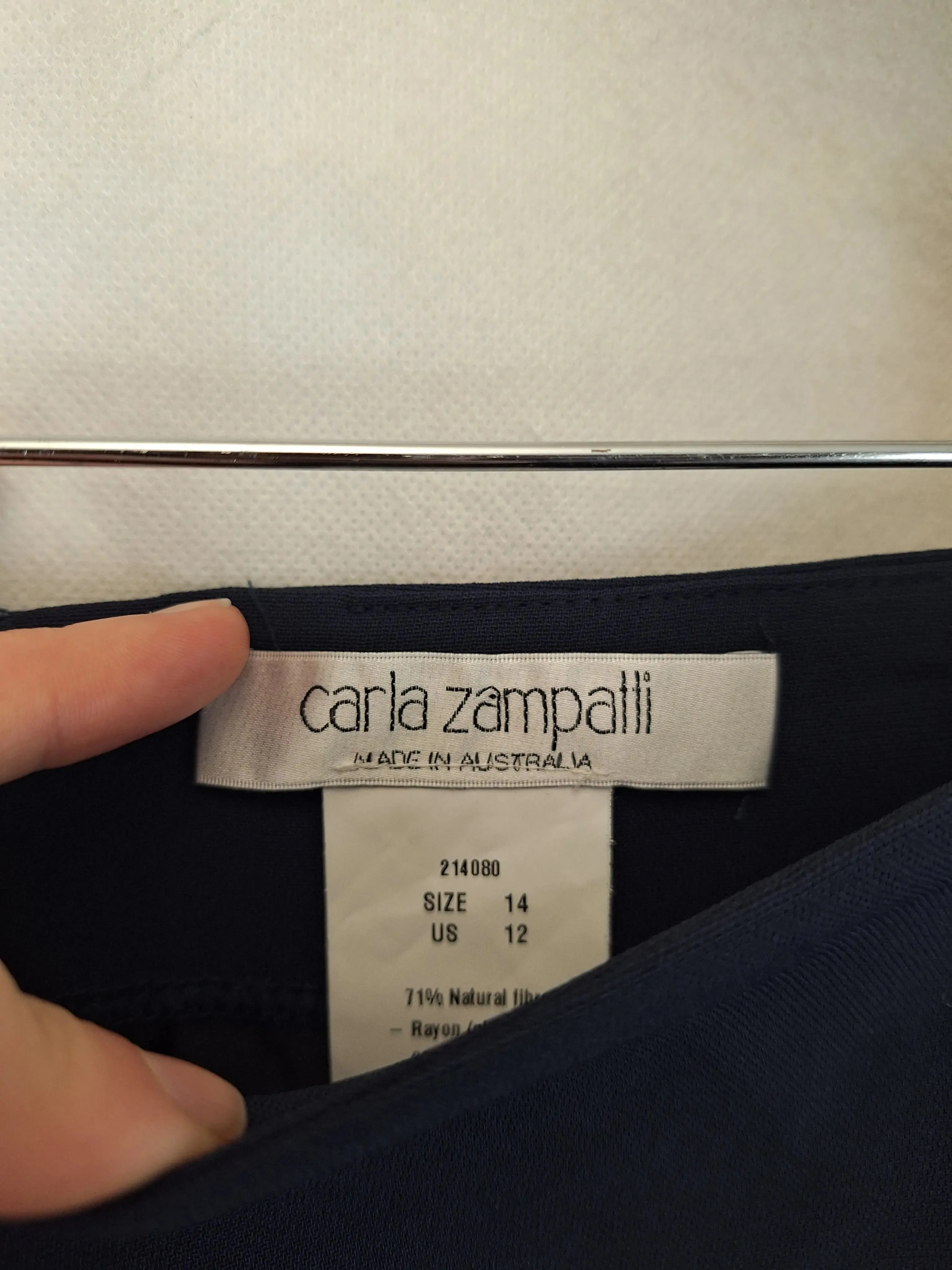 Carla Zampatti Navy Asymmetric Pencil Side Split Midi Skirt Size 12