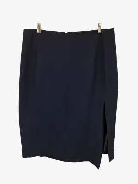 Carla Zampatti Navy Asymmetric Pencil Side Split Midi Skirt Size 12