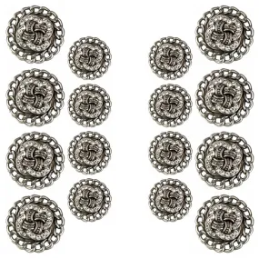 Circular Border Design with Diamond Accents Metal Buttons (8 Big   8 Small)