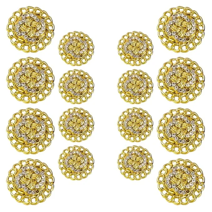 Circular Border Design with Diamond Accents Metal Buttons (8 Big   8 Small)