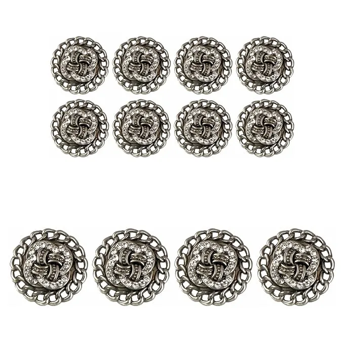 Circular Border Design with Diamond Accents Silver Metal Buttons (8 Small   4 Big)