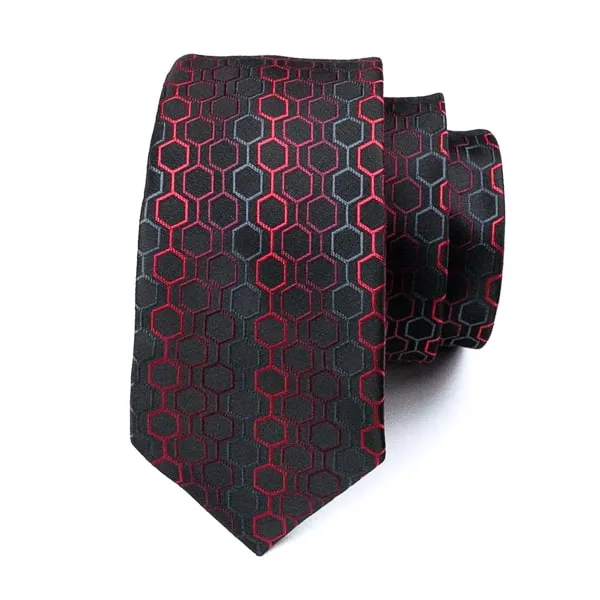 Classy Men Red Black Hexagon Silk Tie