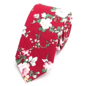 Classy Men Red Floral Skinny Cotton Tie