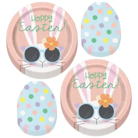 Cool Bunny "Hoppy Easter" Round Paper Dinner Plates and Polka Dot Easter Egg Napkins