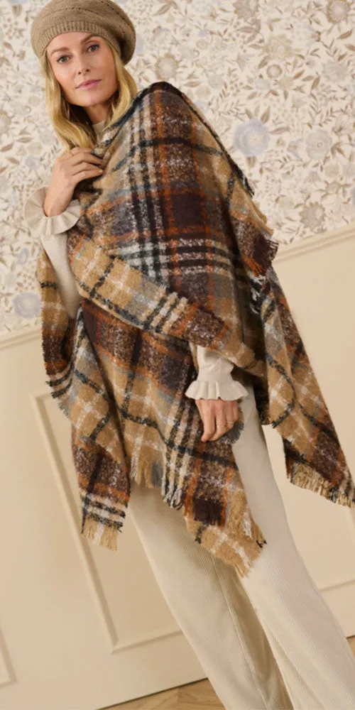 Cream Plaid Bouclé Cape