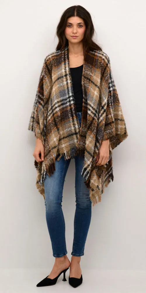 Cream Plaid Bouclé Cape