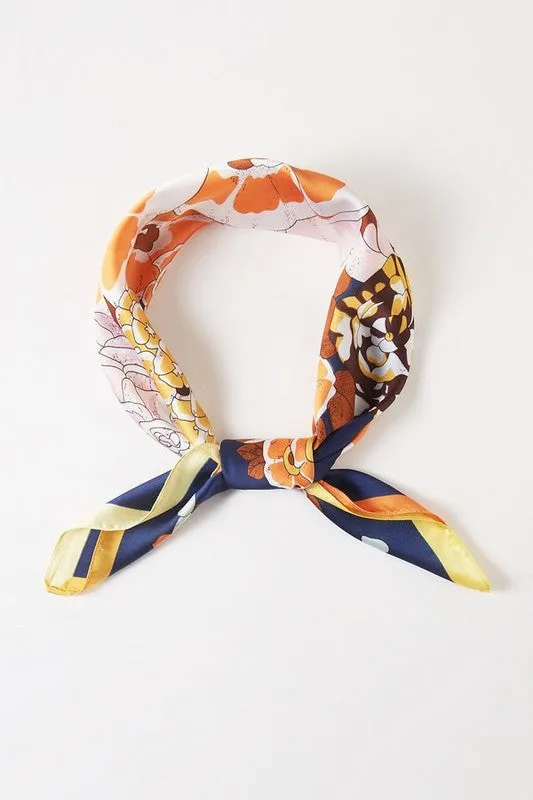 Flower Printed Silky Square Scarf