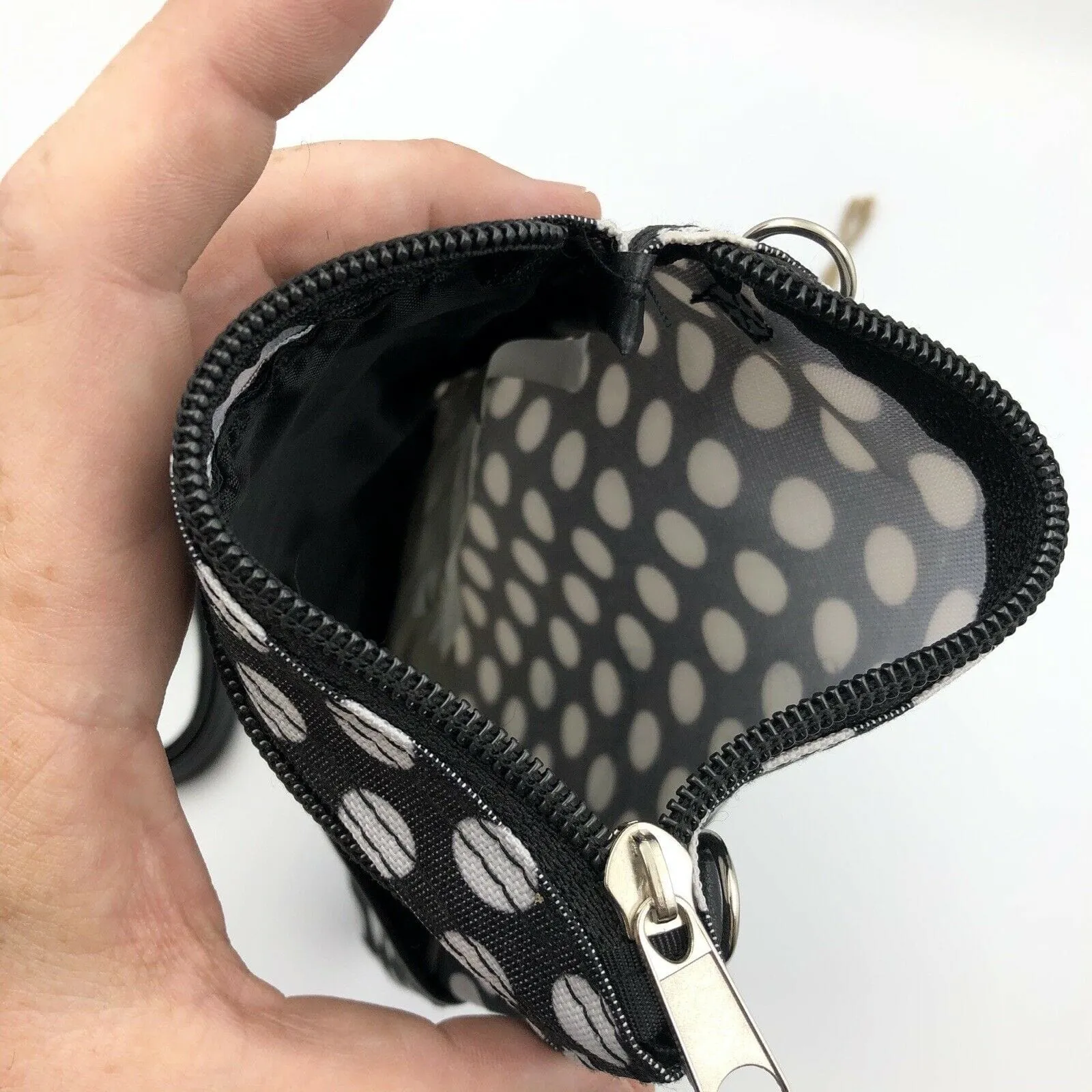 GNB Polka Dot Black White Womens Cross Body Bag Detachable Strap Size Small Zip