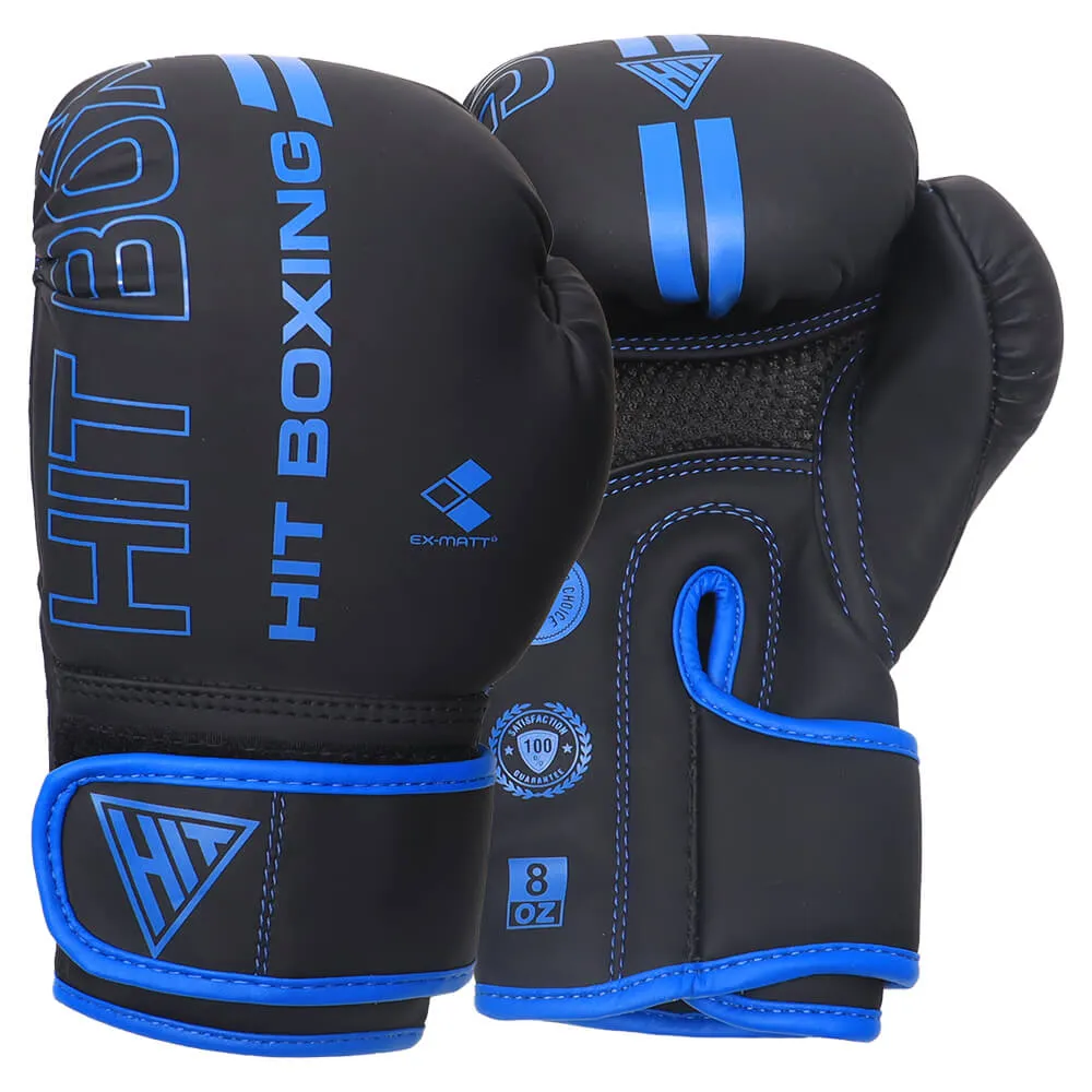 Hit Boxing Kaos PU Boxing Gloves (Black & Blue)