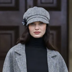 Irish Herringbone Newsboy Cap for Ladies in Grey