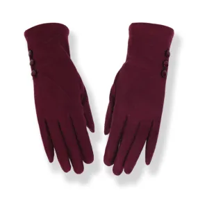 Ladies Burgundy Gloves With Button Detail (GL51)