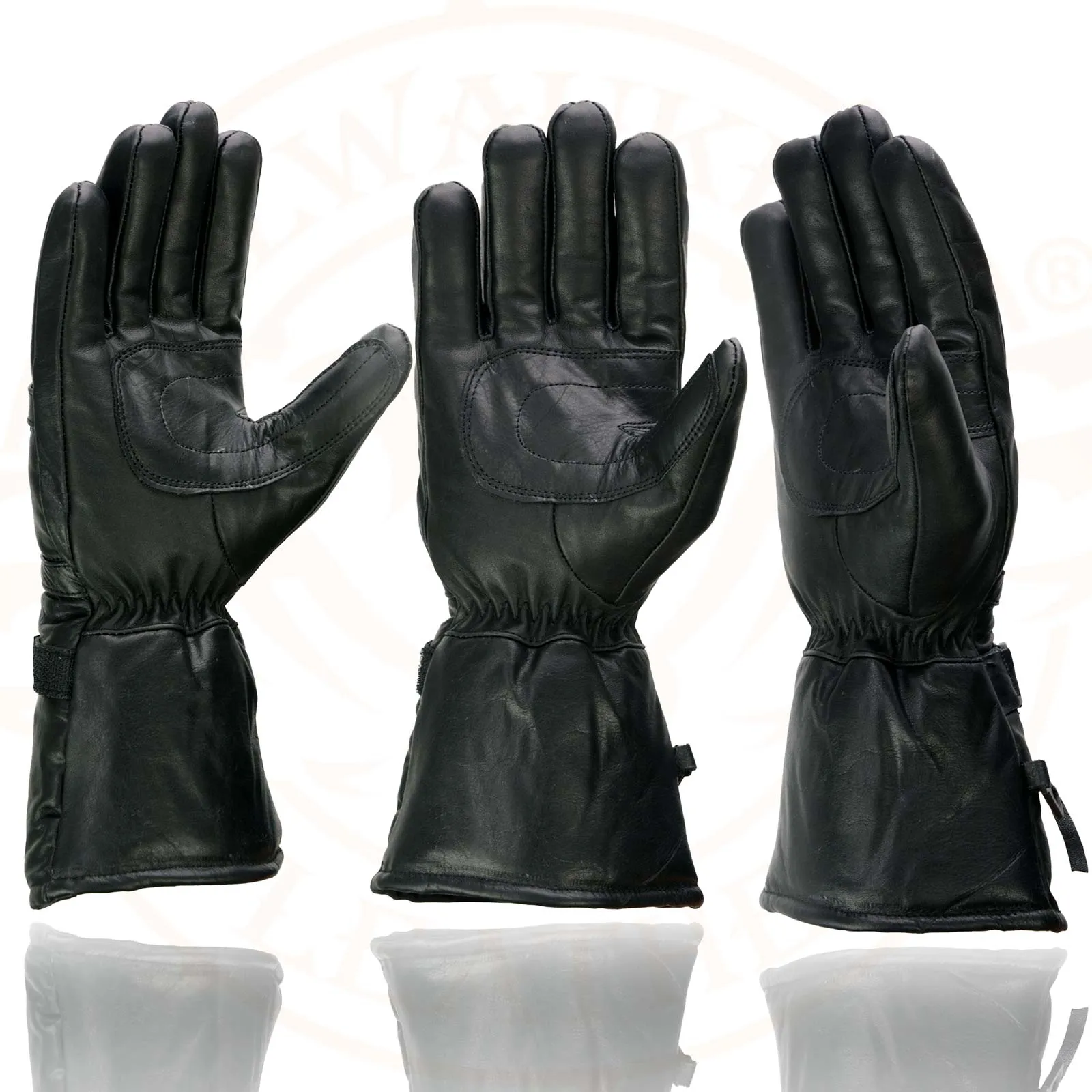 Milwaukee Leather SH231 Men's Black Leather Warm Lining Gauntlet Motorcycle Hand Gloves W/ Detailing Cuff and Pull-on Closure