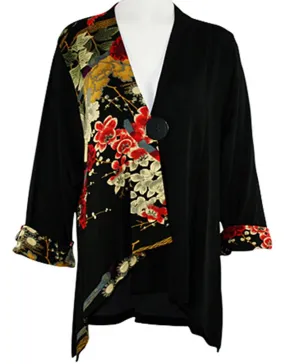 Moonlight - Asian Garden Sharkbite Hem Side & Sleeve Accented Asian Themed Top