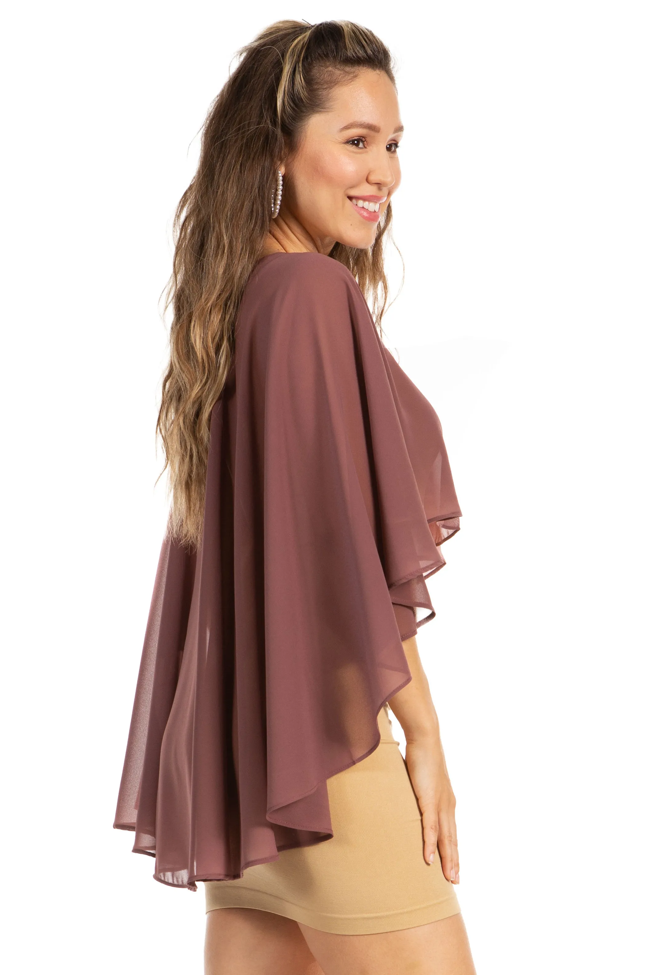 Sakkas Anya Women's Soft Chiffon Wedding Bridesmaid Bridal Cape Wrap Bolero Shrug