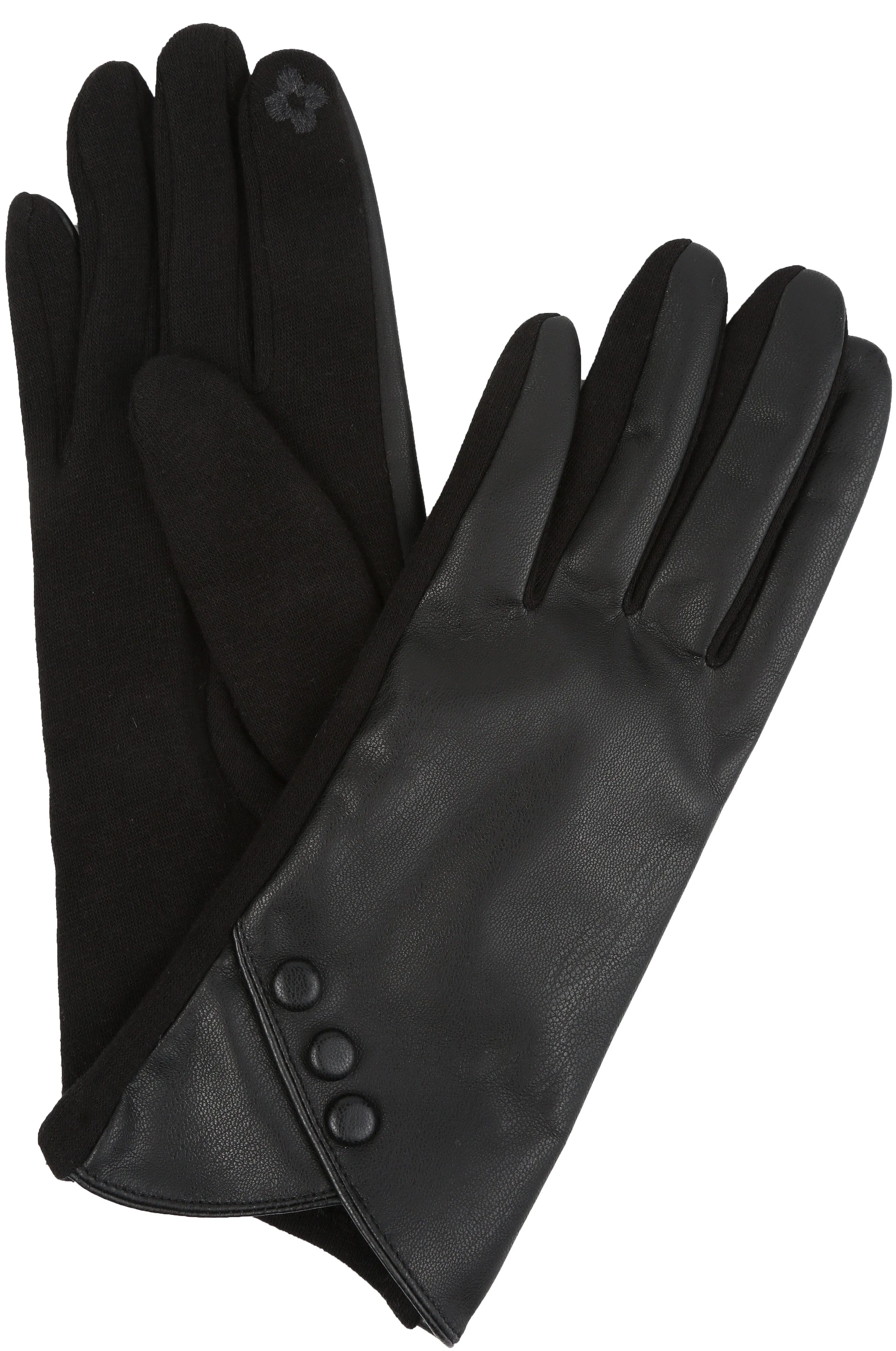 Sakkas Pamb Faux Leather Heather Knit Button Front Warm Winter Touch Screen Gloves