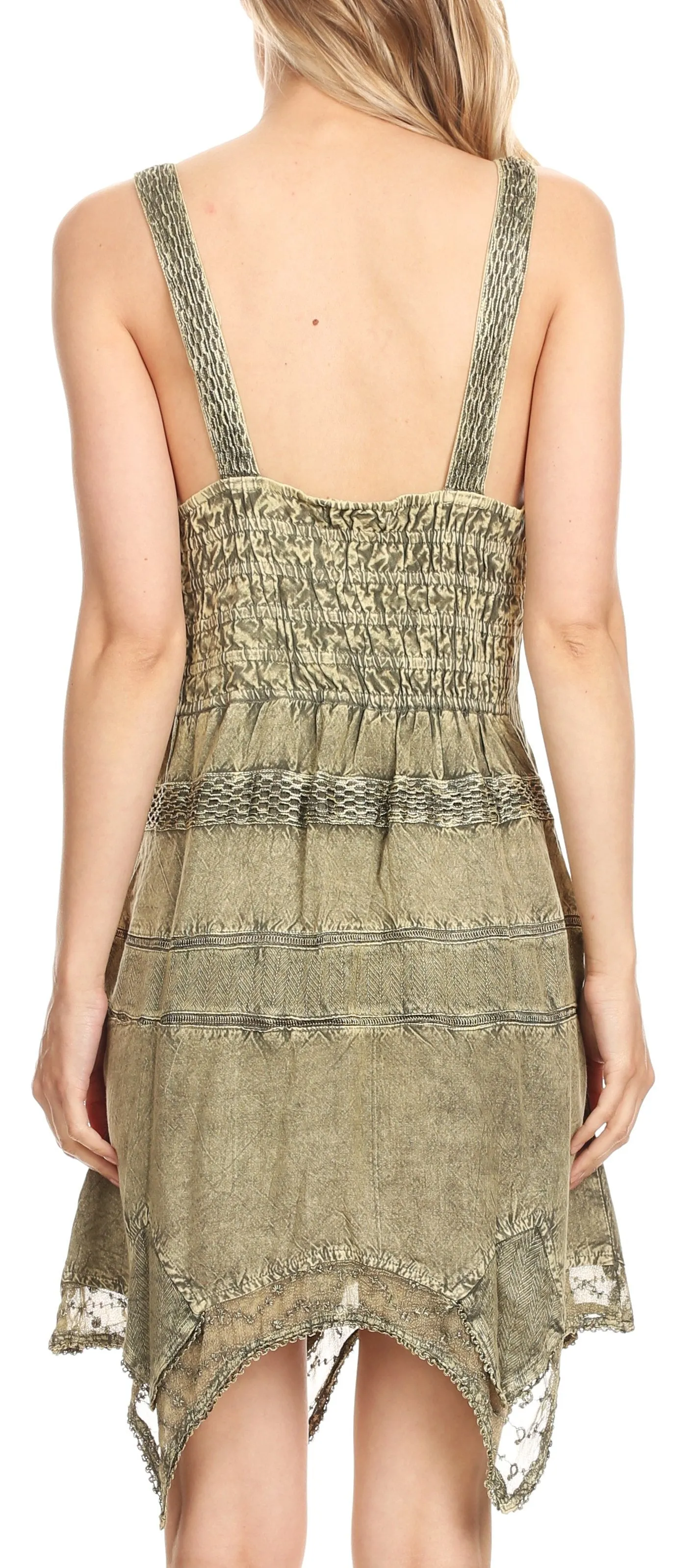 Sakkas Sonia Womens Sleeveless Bohemian Summer Casual Short Dress Stonewashed