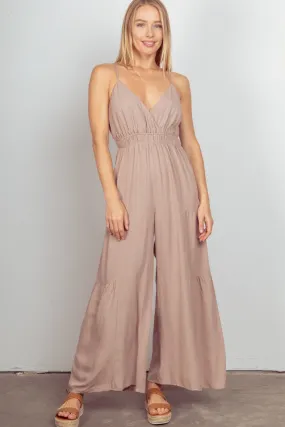 Sleeveless Ruched Wide Leg Jumpsuit