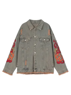 Thesupermade Flame Denim Embroidered Burlap Jacket - 1543